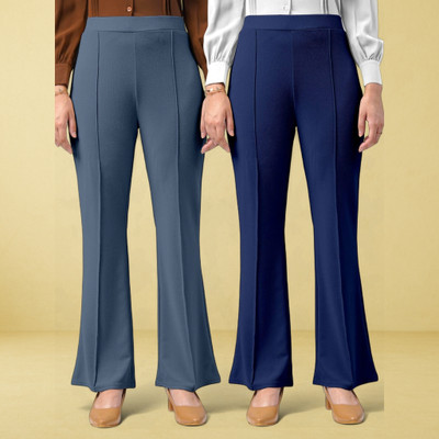 Trouserwala Loose Fit Women Grey, Dark Blue Trousers