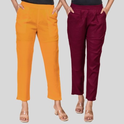 QuaClo Regular Fit Women Yellow, Maroon Trousers