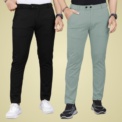 GIBBONTE Regular Fit Men Black, Light Green Trousers