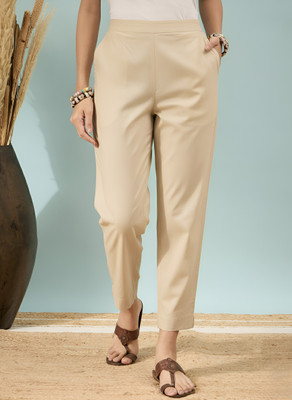 D K W Regular Fit Women Beige Trousers