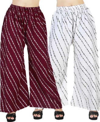 HouseOfCommon Flared Women Maroon, White Trousers