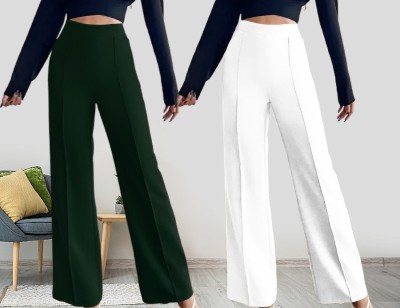 Parona Regular Fit Women Green, White Trousers