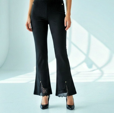 TrendVia Slim Fit Women Black Trousers