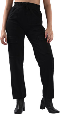 Kraus Jeans Women Black High-Rise Cargo Loose Fit Women Black Trousers