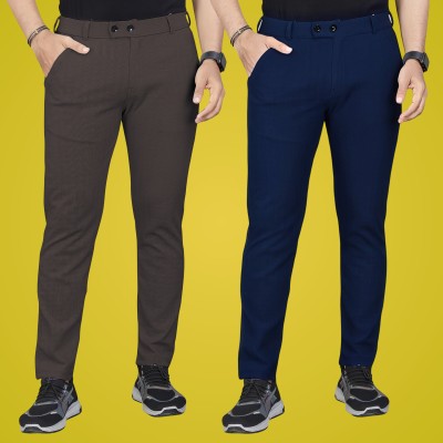 GIBBONTE Regular Fit Men Brown, Blue Trousers