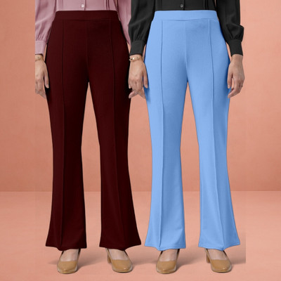 jenile stoor Comfort Fit, Regular Fit Women Maroon, Light Blue Trousers