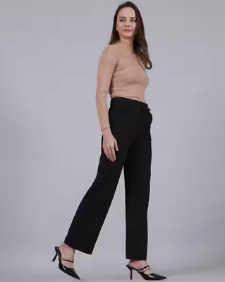 Avyola Straight Fit Women Black Trousers