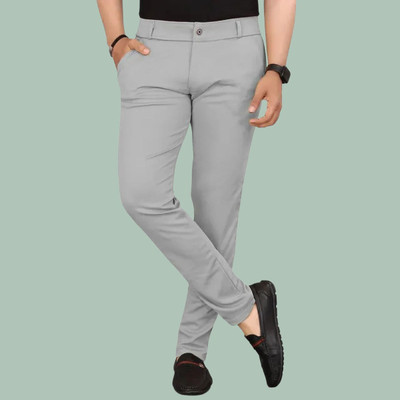 Raienterprises Slim Fit Men Silver Trousers