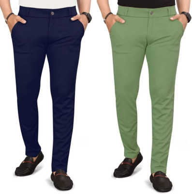 kdsn Slim Fit Men Light Green, Blue Trousers