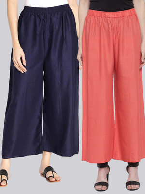 VALLES365 by S.c. Flared Women Red, Dark Blue Trousers