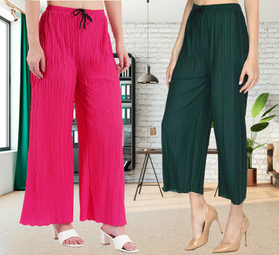 KWSH Regular Fit Women Dark Green, Pink Trousers