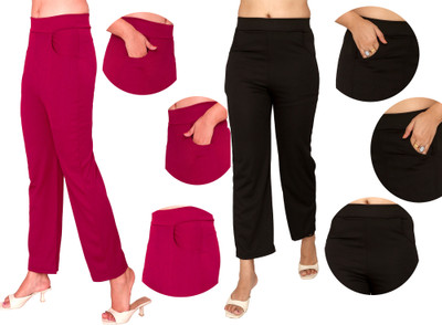 Fashion Bazaar Regular Fit Women Maroon, Black Trousers