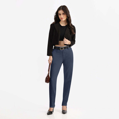 BlissClub Work-To-Wine Twill Straight Pants - Tall Regular Fit Women Blue Trousers
