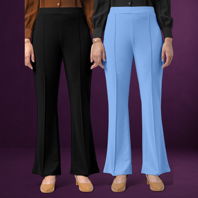 HouseOfCommon Comfort Fit, Regular Fit Women Black, Light Blue Trousers