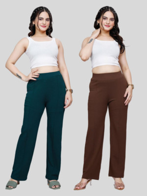 NJFASHION Comfort Fit Women Green, Brown Trousers