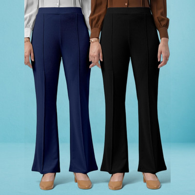 lookskky Comfort Fit, Regular Fit Women Dark Blue, Black Trousers