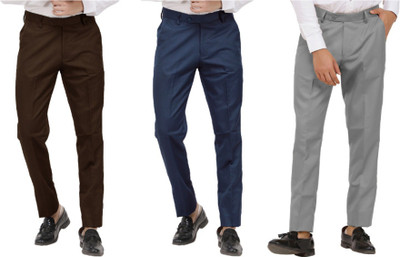 LAHSUAK Regular Fit Men Brown, Dark Blue, Grey Trousers