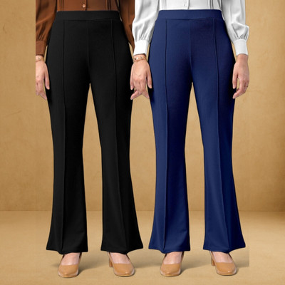 lookskky Comfort Fit, Regular Fit Women Black, Dark Blue Trousers