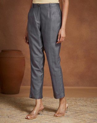 Fabindia Slim Fit Women Grey Trousers