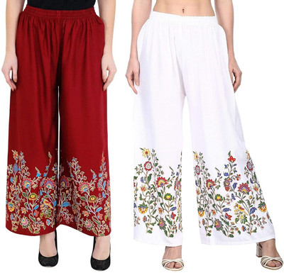 AFFLEON Flared Women Maroon, White Trousers