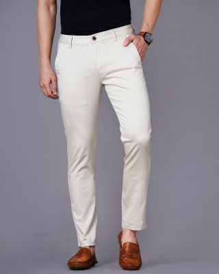 British Club Slim Fit Men Cream Trousers