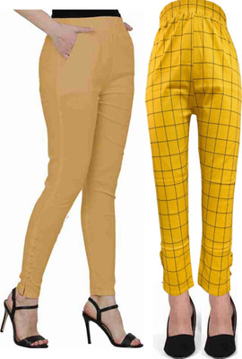 GOODZHUB Slim Fit Women Yellow, Yellow Trousers