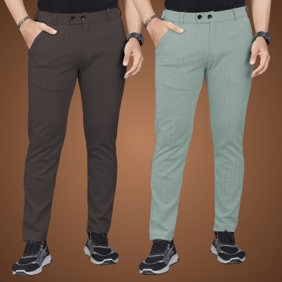 GIBBONTE Regular Fit Men Brown, Light Green Trousers