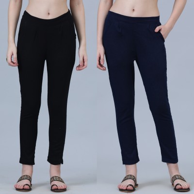 blue lemon Slim Fit Women Black, Blue Trousers