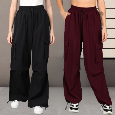 1stLov Loose Fit Women Black, Maroon Trousers