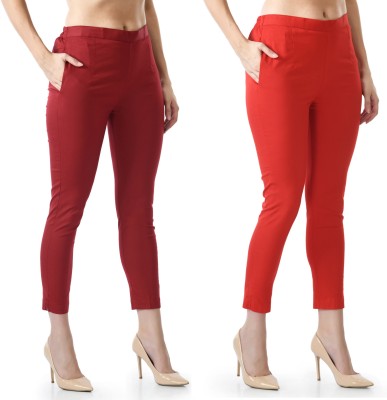 24Hour Fashion Slim Fit Women Maroon, Red Trousers