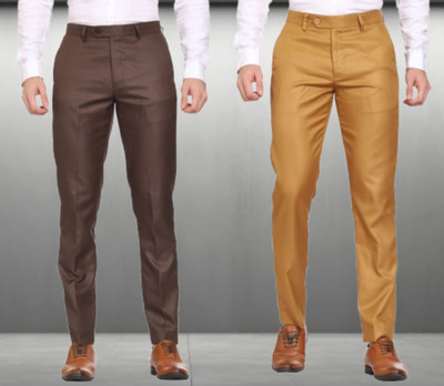 SYLZON Slim Fit Men Brown, Gold Trousers