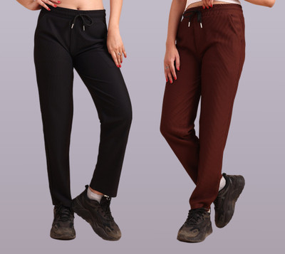 GIBBONTE Self Design Women Black, Maroon Track Pants