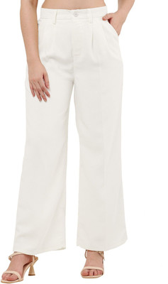 CLOTHINK India Regular Fit Women White Trousers