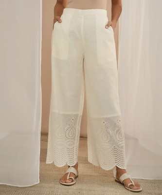 LIBAS Flared Women White Trousers