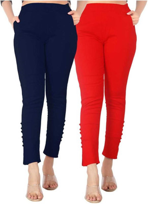 DKD Skinny Fit Women Dark Blue, Red Trousers
