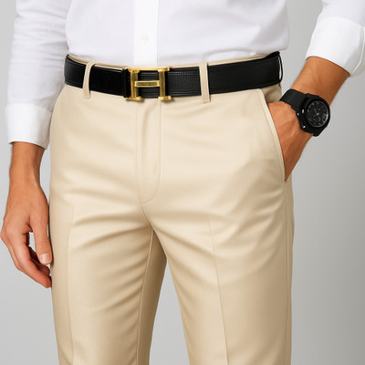 Gentlemen Style Regular Fit Men Cream Trousers
