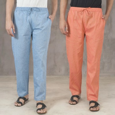 Qashida Relaxed Men Light Blue, Orange Trousers