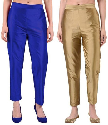 MSAD Regular Fit Women Gold, Blue Trousers