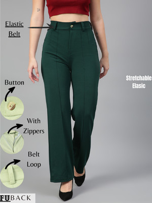 FUBACK Regular Fit Women Dark Green Trousers