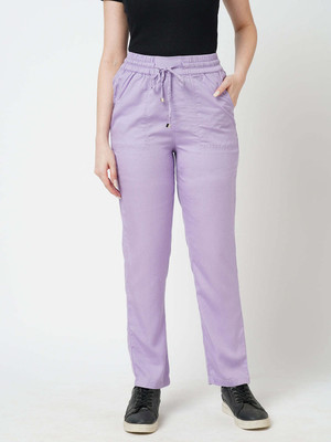 Kraus Jeans Women Lilac Paper Bag Pants Comfort Fit Women Purple Trousers