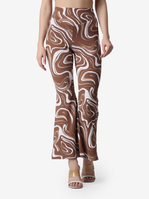 POPWINGS Flared Women Brown Trousers
