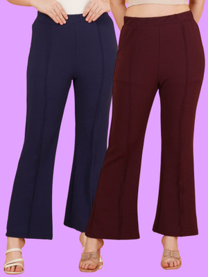 Parona Regular Fit Women Blue, Maroon Trousers