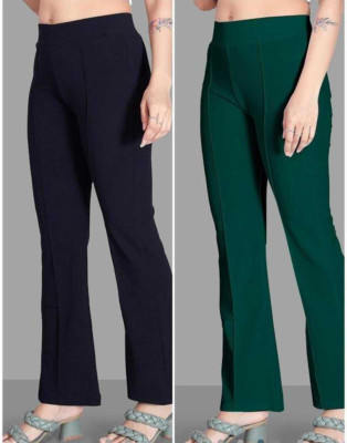 MODERNSSHOP Flared Women Green, Black Trousers