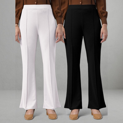 lookskky Loose Fit Women White, Black Trousers