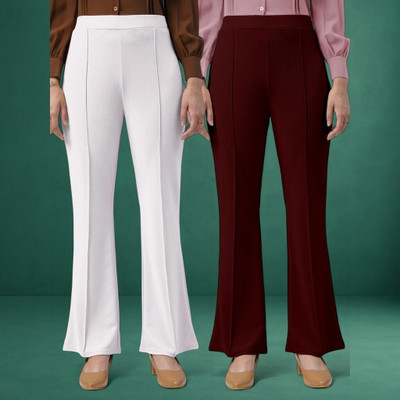 Anitafashion Comfort Fit, Regular Fit Women White, Maroon Trousers