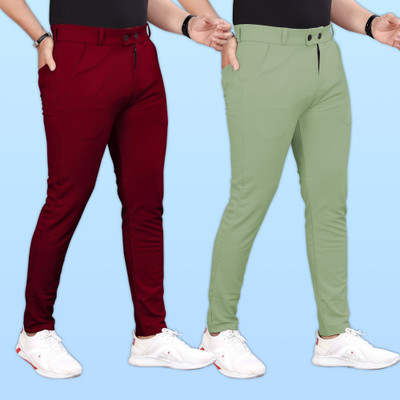 GIBBONTE Slim Fit Men Maroon, Light Green Trousers