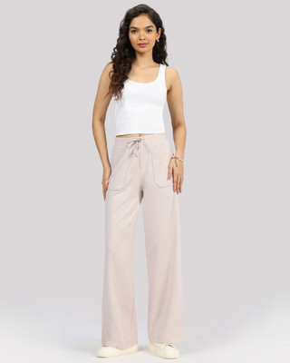 BlissClub Work-To-Wine Twill Pants Drawstring Patch Pocket - Tall Women Beige Trousers