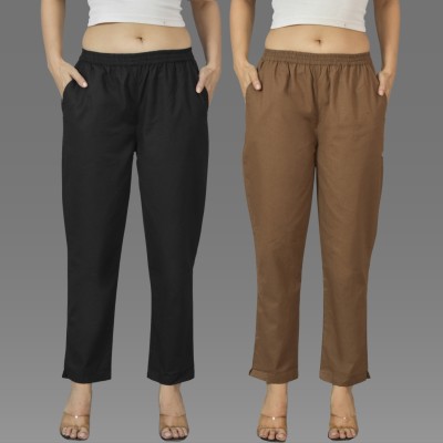 QuaClo Regular Fit Women Black, Brown Trousers