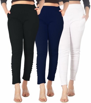 Pipal Regular Fit Women Black, White, Dark Blue Trousers