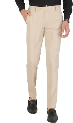 GhabaCreation Slim Fit Men Cream Trousers